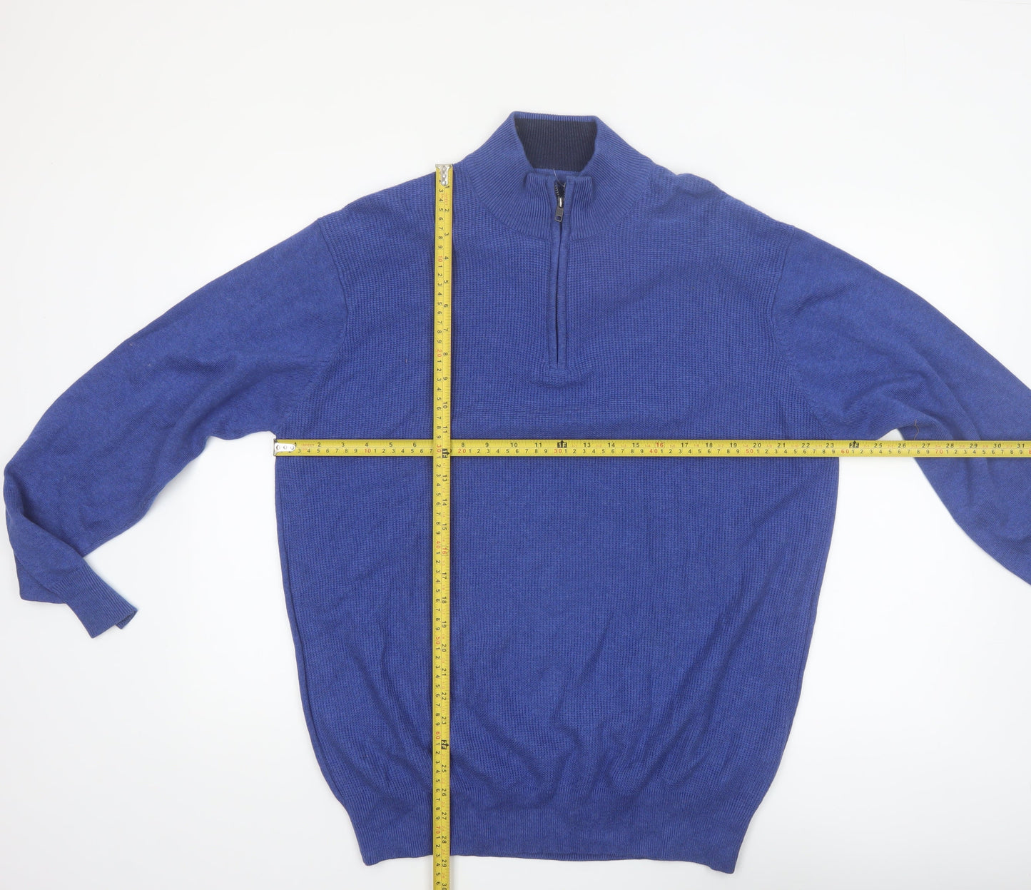 Vedoneire Mens Blue Cotton Half Zip Jumper L High Neck Classic