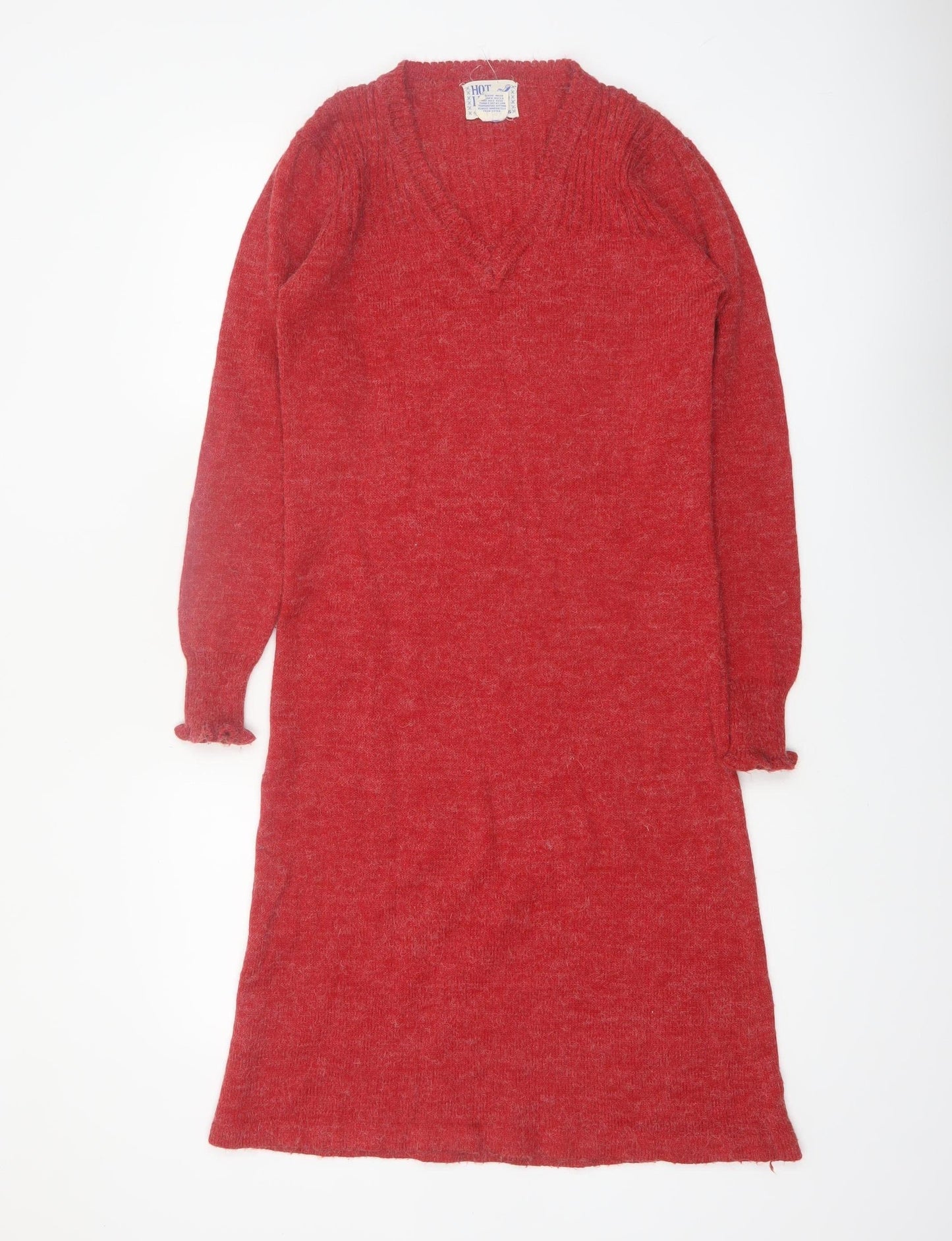Hot Line by Mervyn's Womens Red Knit Sweater Dress Medium V-Neck