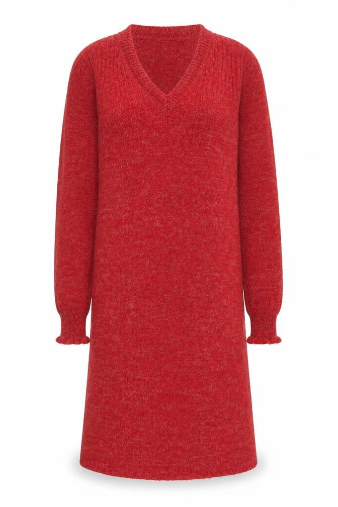 Hot Line by Mervyn's Womens Red Knit Sweater Dress Medium V-Neck