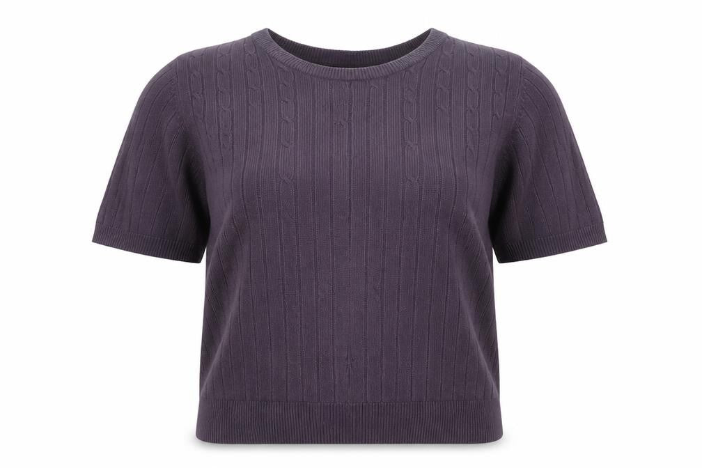 Sag Harbor Women’s Purple Short Sleeve Cable Knit Jumper Size L