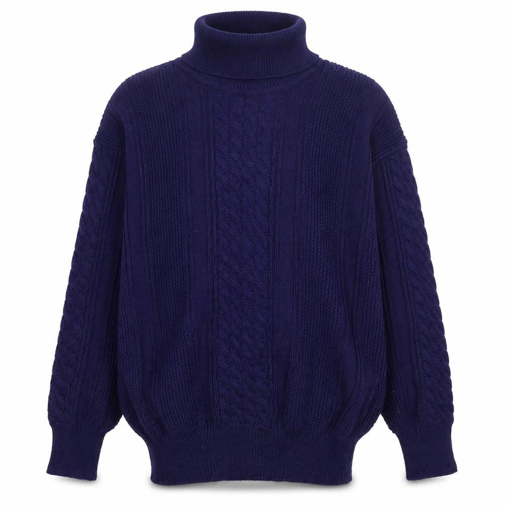 Snugger by Kaelin Blue Cable-Knit Roll Neck Jumper L Men's Vintage Ski