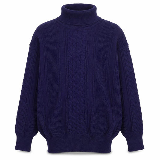 Snugger by Kaelin Blue Cable-Knit Roll Neck Jumper L Men's Vintage Ski