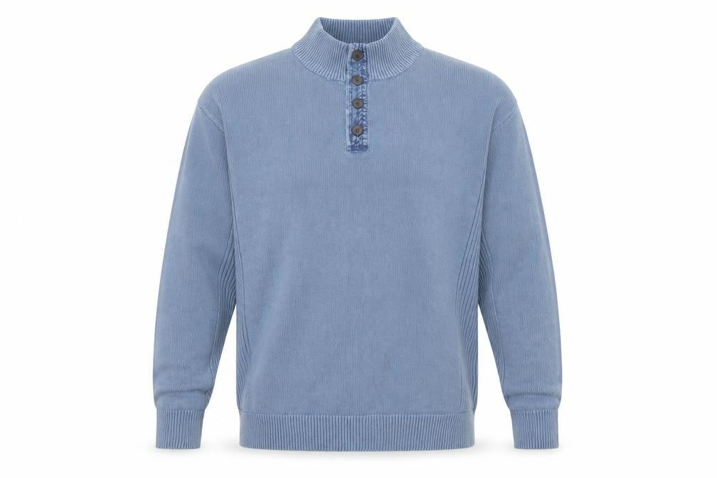 RedHead Men's Blue Cotton Henley Jumper XL High Neck Knit