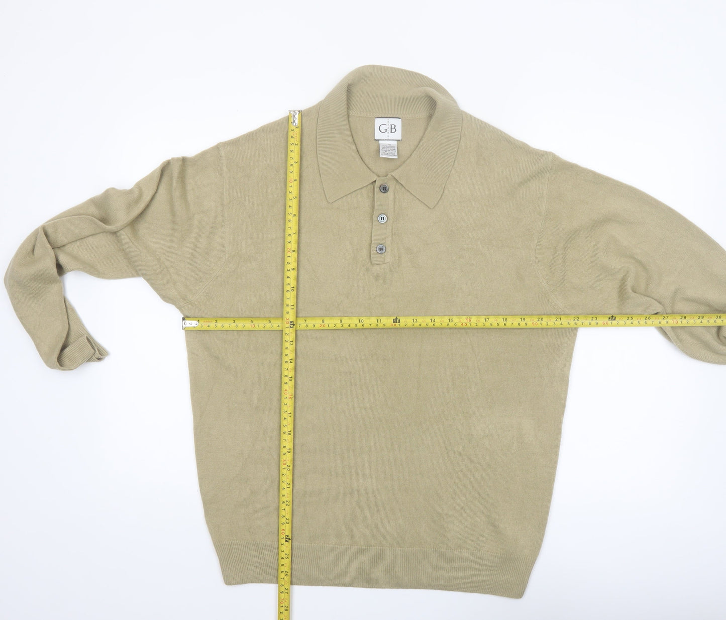 Geoffrey Beene Men's Beige Acrylic Collared Henley Jumper Size L
