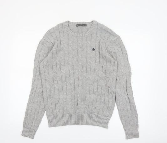 French Connection Men’s Grey Cable-Knit Cotton Jumper L
