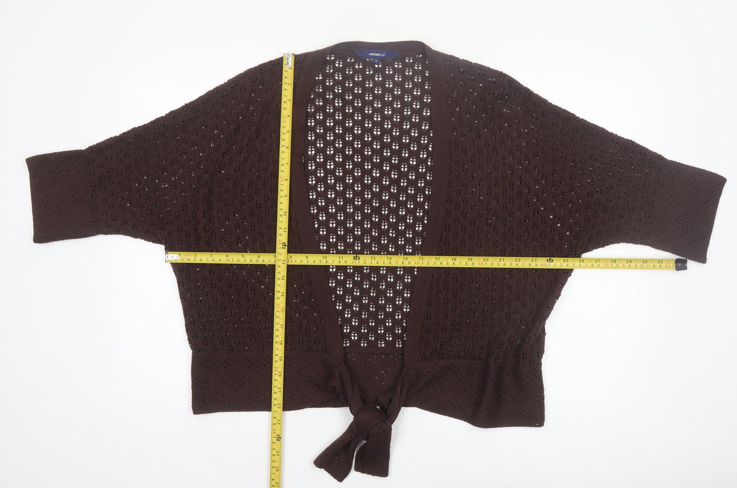 Casual Club Women Brown Open Knit Acrylic Cardigan Size 18