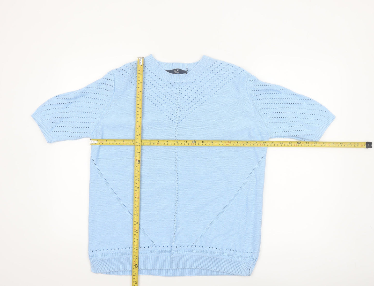 Isle Essentials Women's Blue Cotton Short Sleeve Jumper Size 14-16