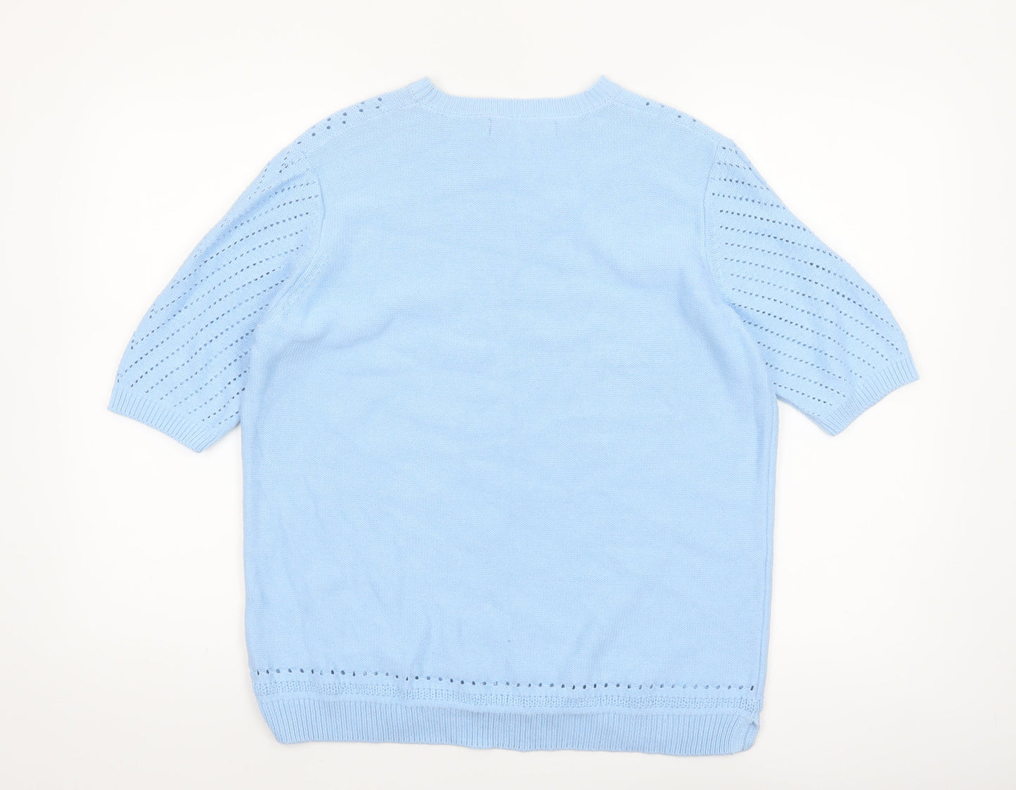 Isle Essentials Women's Blue Cotton Short Sleeve Jumper Size 14-16