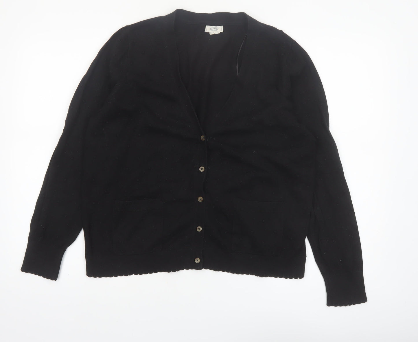 Fat Face Women Black Cotton Wool Cardigan UK 18 Long Sleeve Knitwear