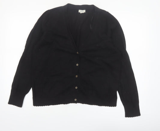 Fat Face Women Black Cotton Wool Cardigan UK 18 Long Sleeve Knitwear