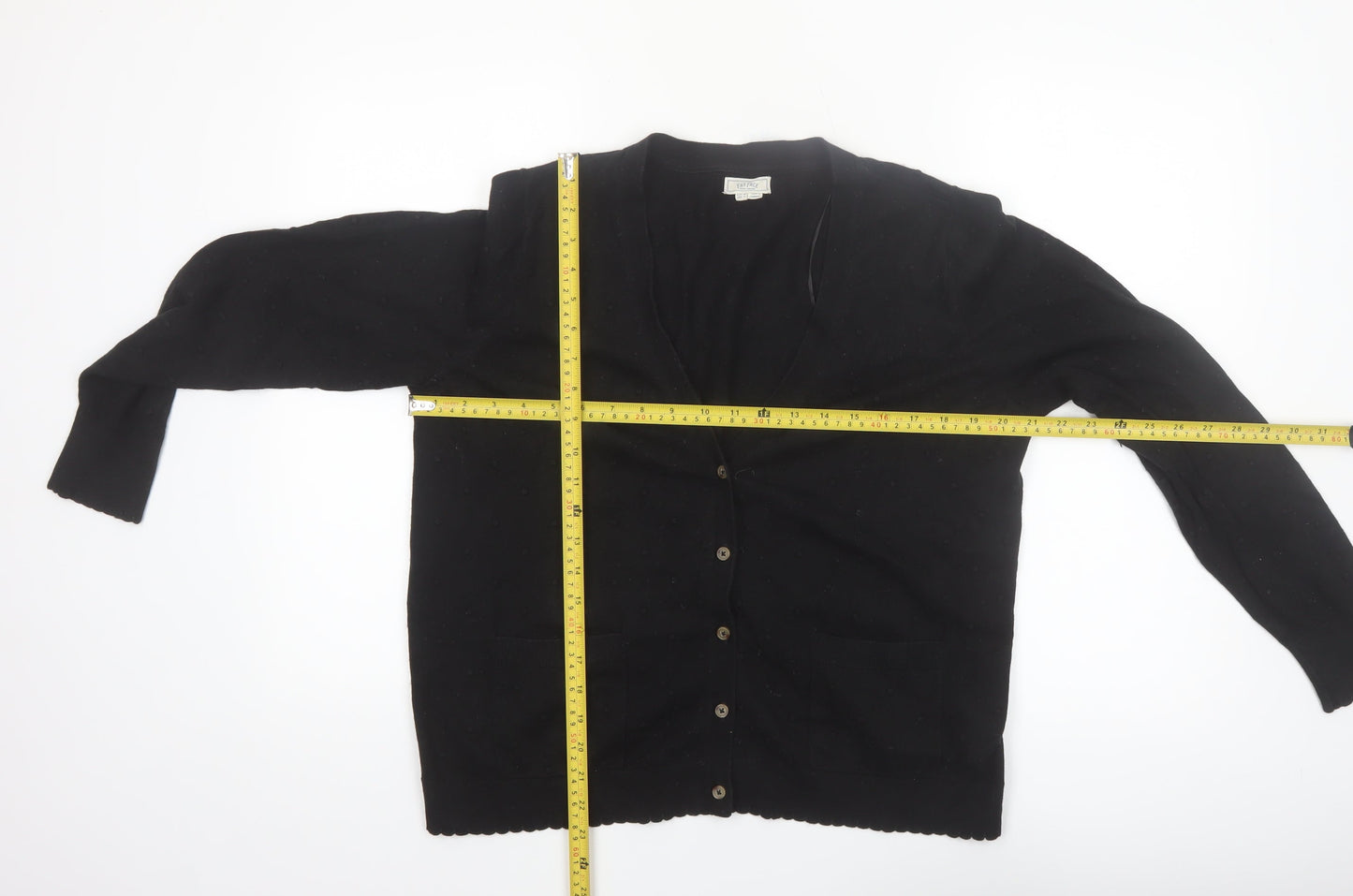 Fat Face Women Black Cotton Wool Cardigan UK 18 Long Sleeve Knitwear