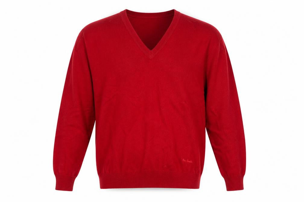 Pierre Cardin Men's Red Wool V-Neck Pullover Jumper L