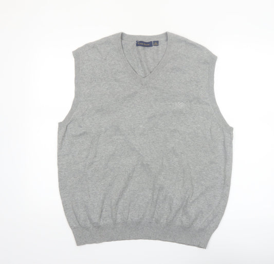 Club Room Men's Grey Cotton V-Neck Sleeveless Vest Jumper L