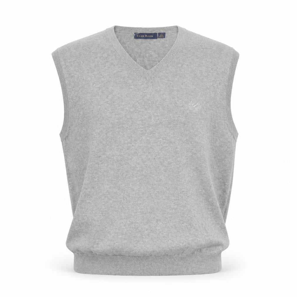 Club Room Men's Grey Cotton V-Neck Sleeveless Vest Jumper L