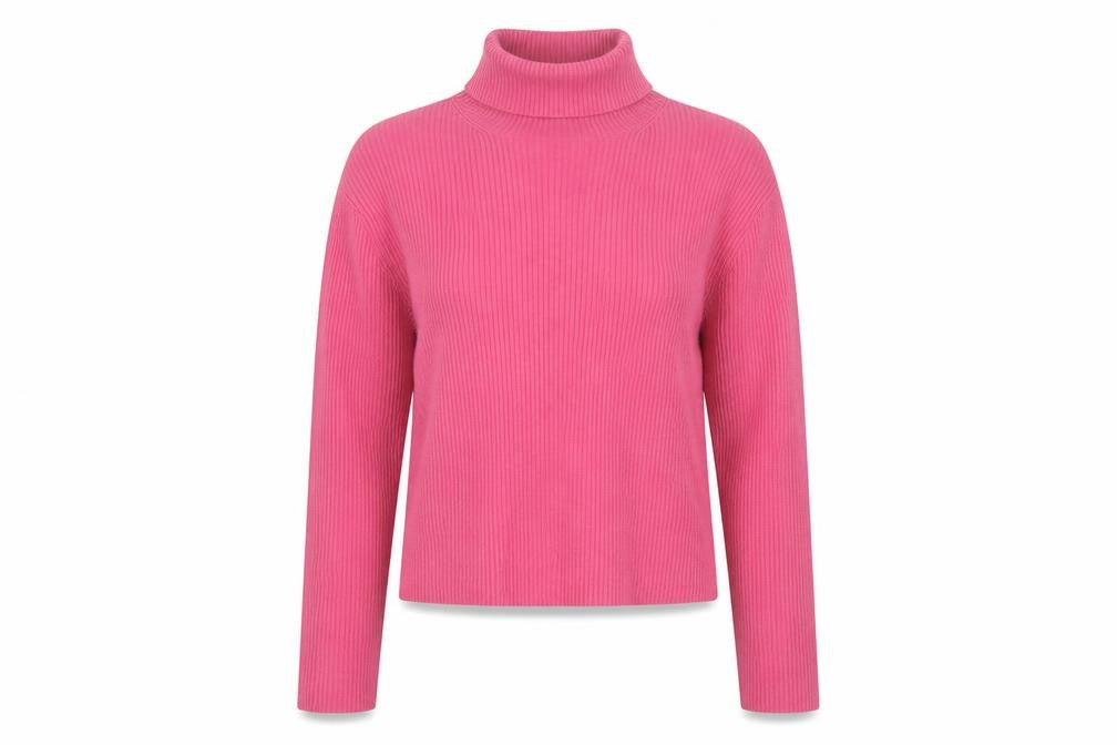 Laura Ashley Women’s Pink Roll Neck Cotton Blend Ribbed Jumper Size L