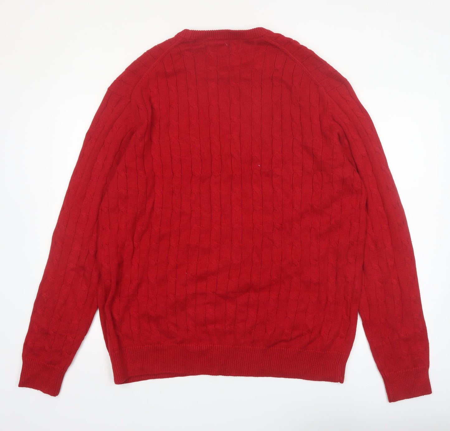 Chaps Men's Red Cotton Cable-Knit Jumper XL Crew Neck Pullover