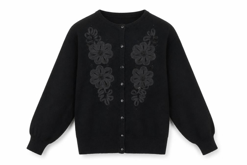 Imperial Classics Women's Black Floral Embroidered Cardigan S