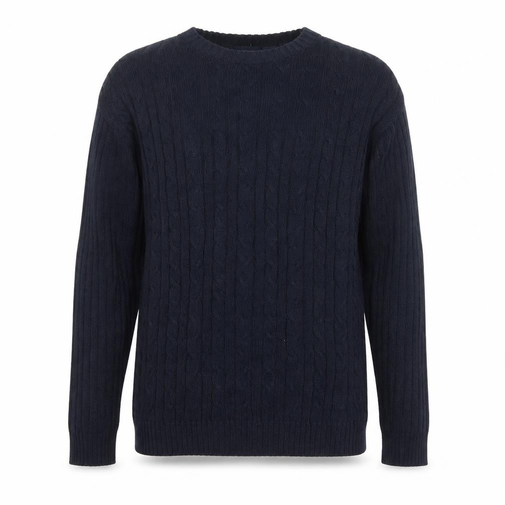 Shaver Lake Mens Blue XL Cotton Cable Knit Crew Neck Jumper