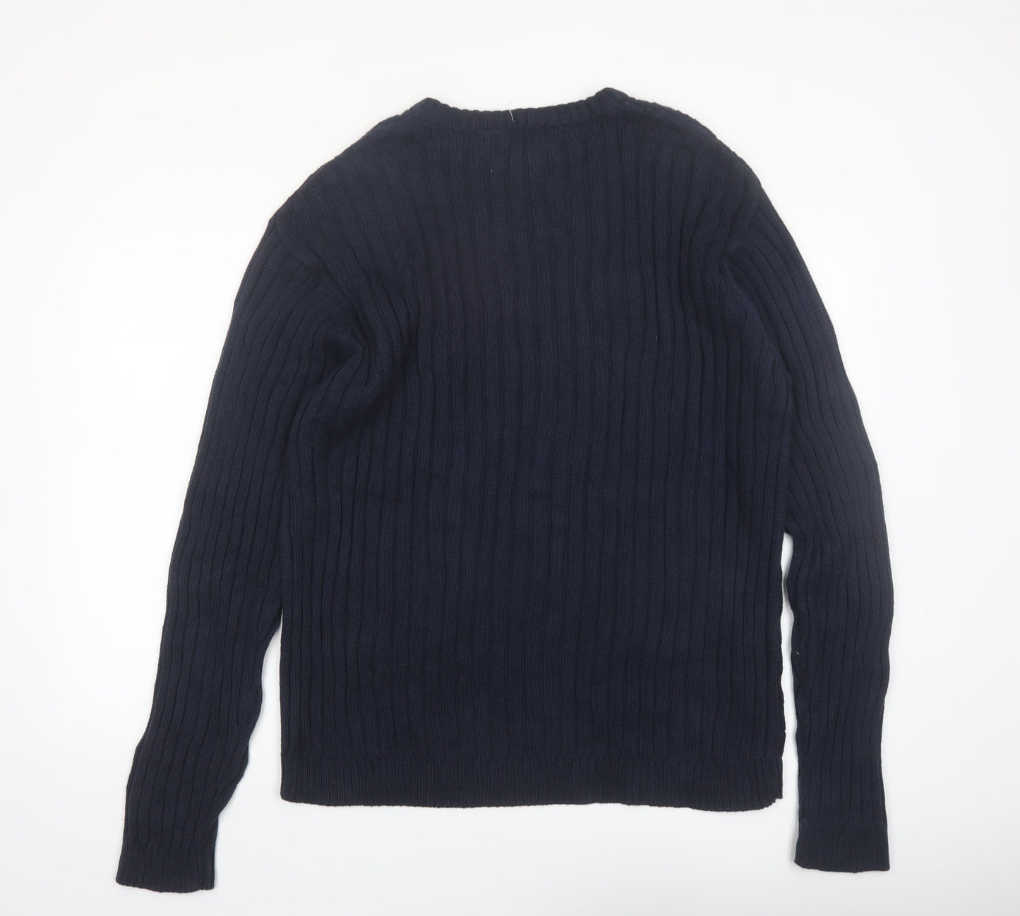 Shaver Lake Mens Blue XL Cotton Cable Knit Crew Neck Jumper