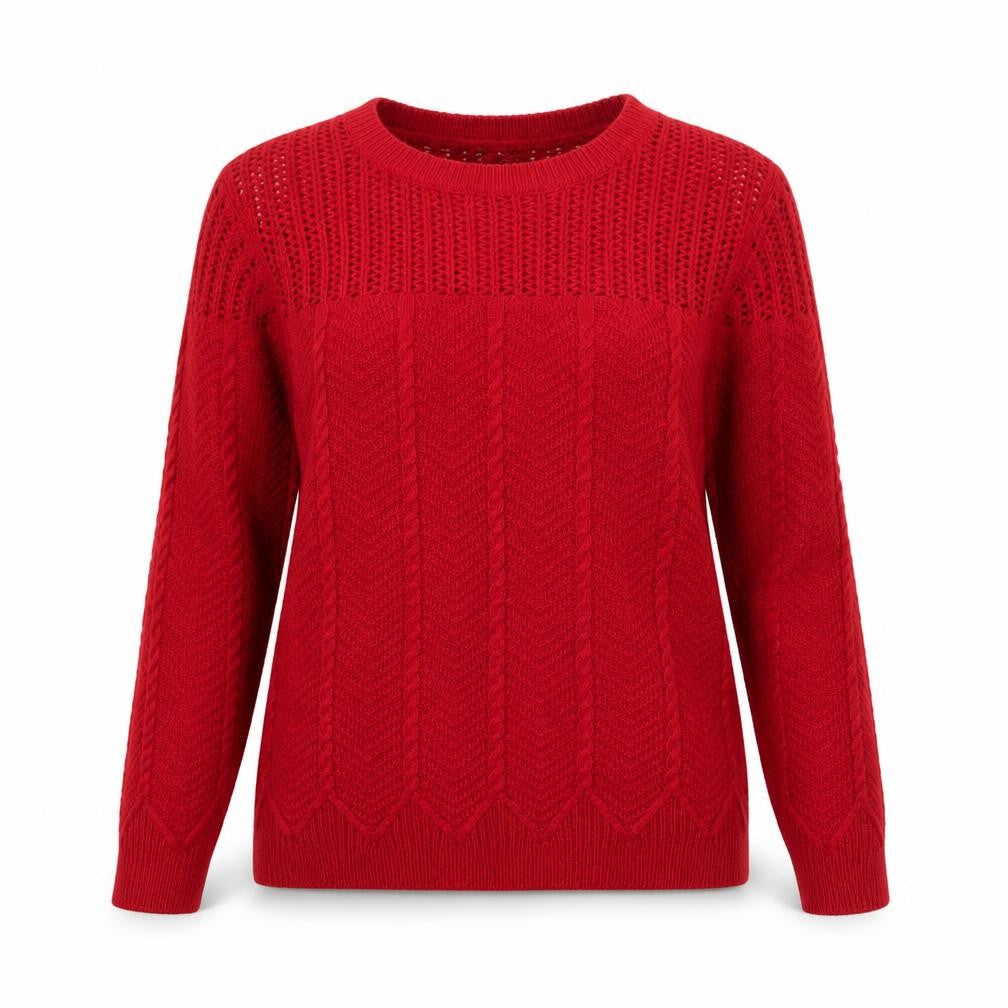 Damart Women's Red Cable-Knit Acrylic Pullover Jumper Size 10