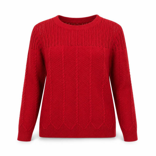 Damart Women's Red Cable-Knit Acrylic Pullover Jumper Size 10