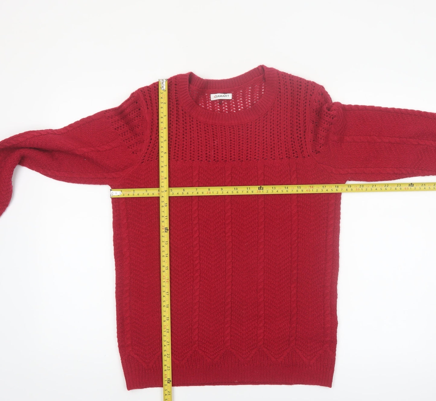 Damart Women's Red Cable-Knit Acrylic Pullover Jumper Size 10
