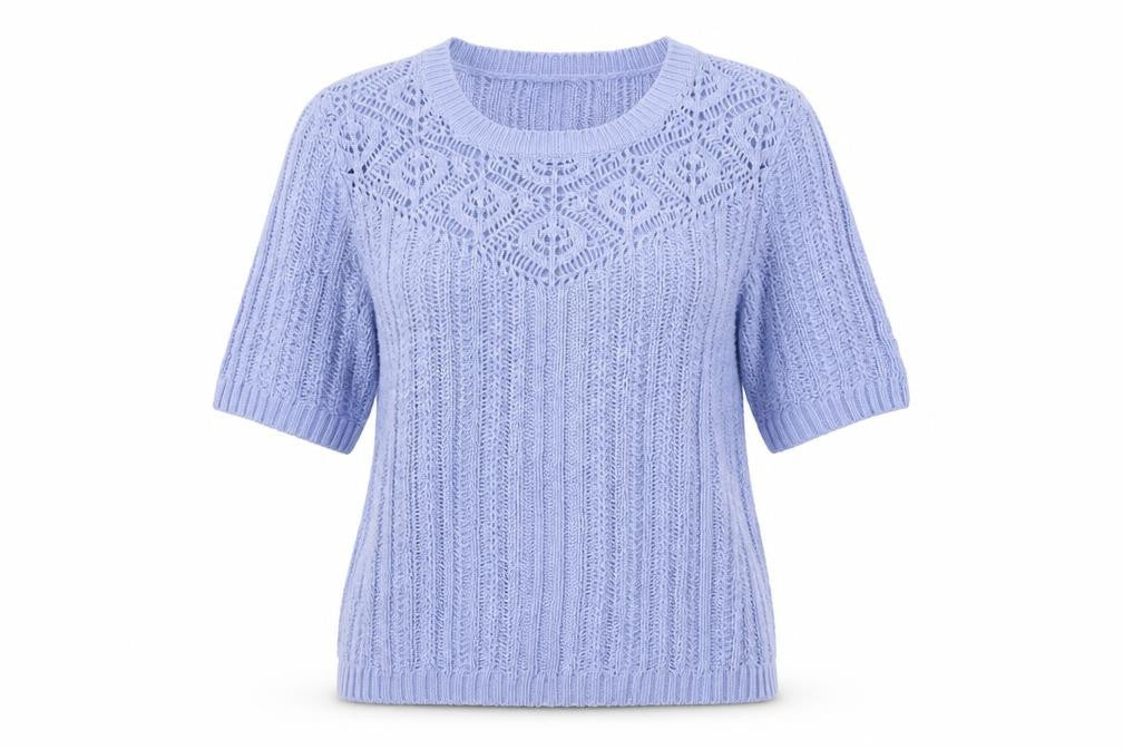 Damart Women Blue Cotton Short Sleeve Knit Pullover Jumper L
