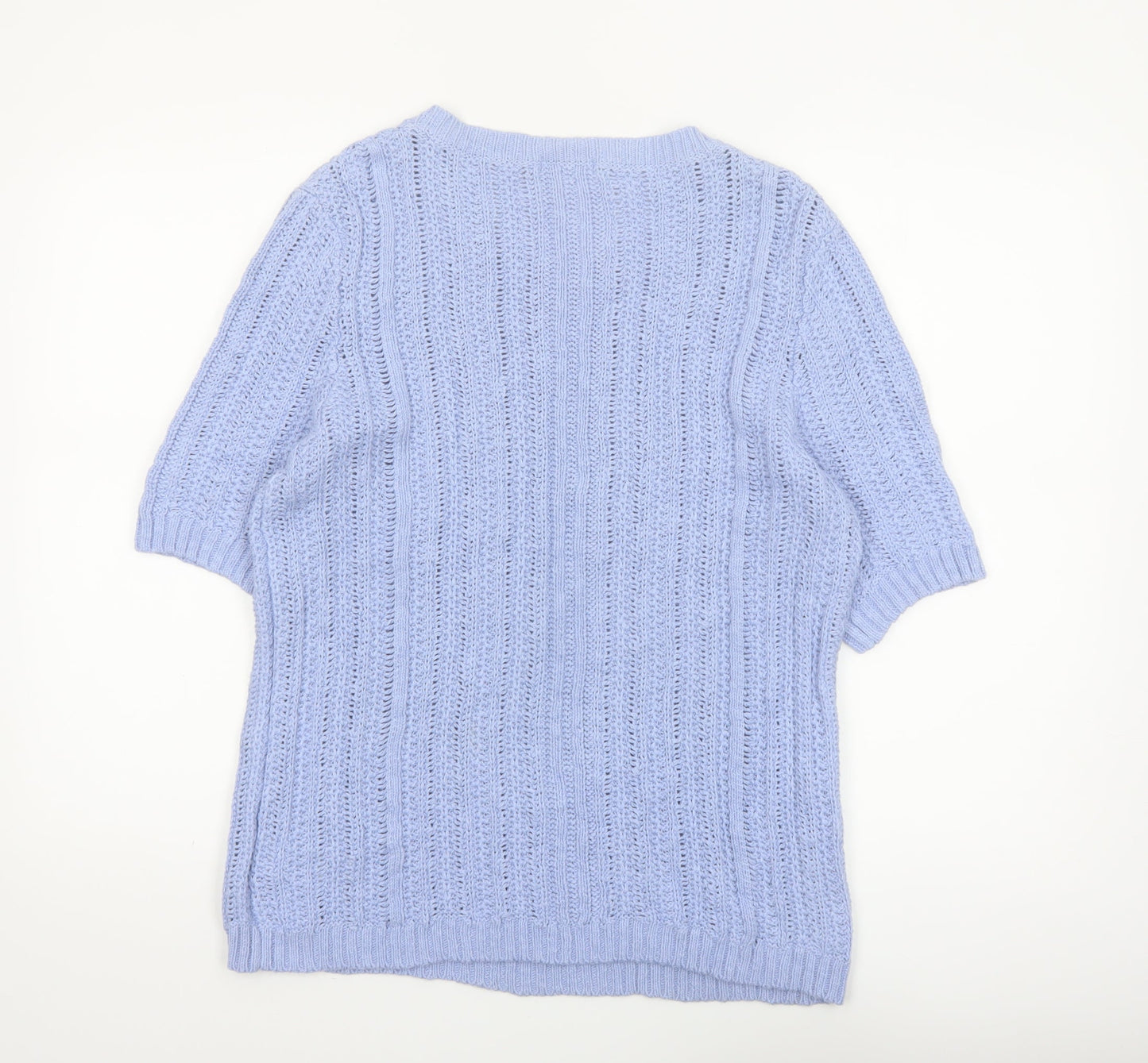 Damart Women Blue Cotton Short Sleeve Knit Pullover Jumper L