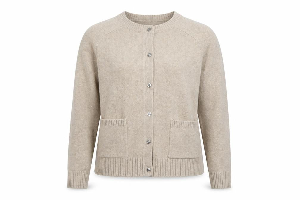 Marks & Spencer Women Beige Knit Cardigan L Long Sleeve Crew Neck