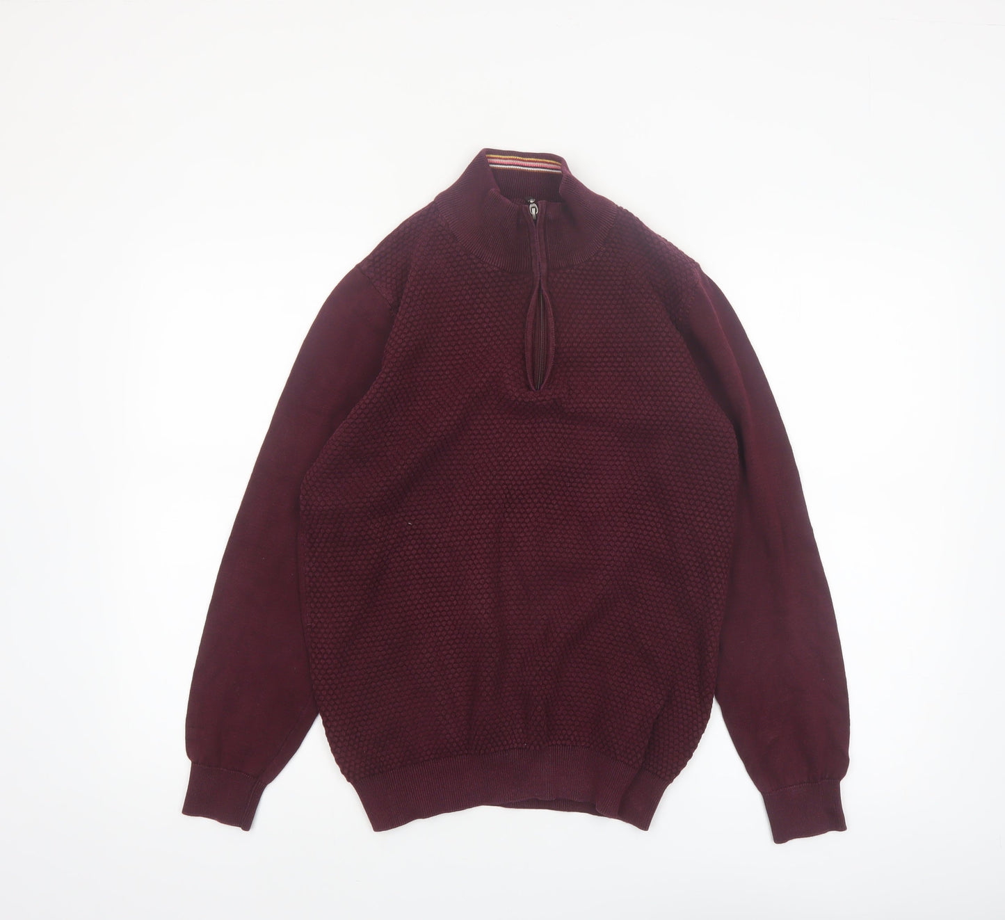 Guide London Men's Red Cotton Half Zip High Neck Jumper Size M
