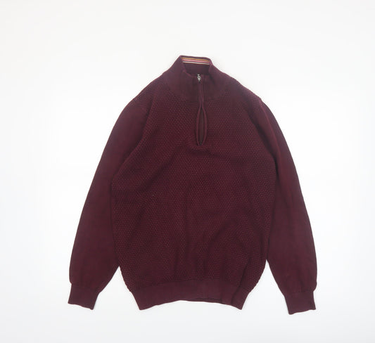 Guide London Men's Red Cotton Half Zip High Neck Jumper Size M