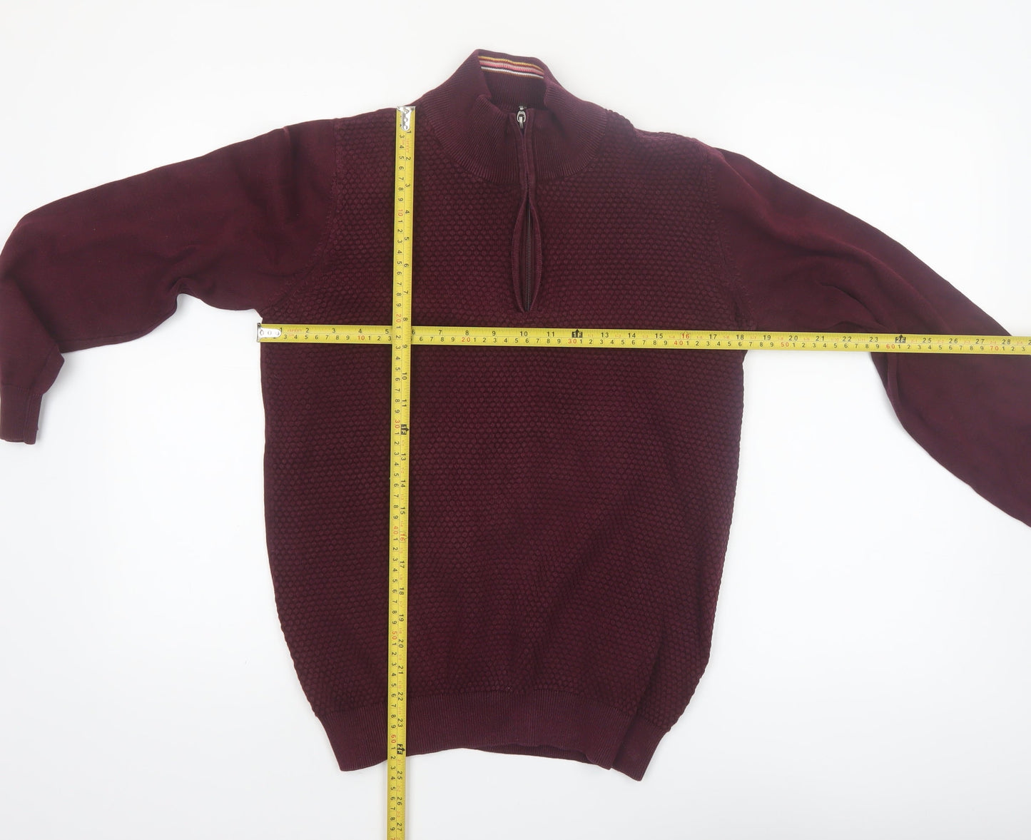Guide London Men's Red Cotton Half Zip High Neck Jumper Size M
