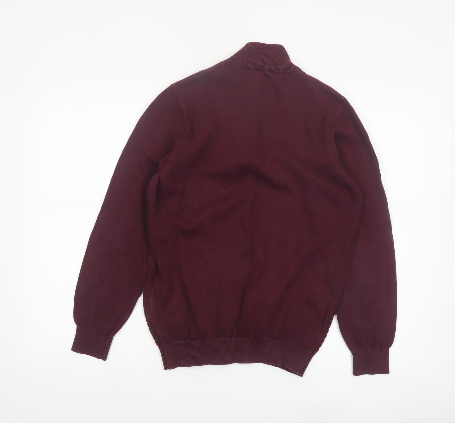 Guide London Men's Red Cotton Half Zip High Neck Jumper Size M