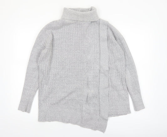 Wallis Women’s Grey Roll Neck Cable-Knit Pullover Jumper Size M