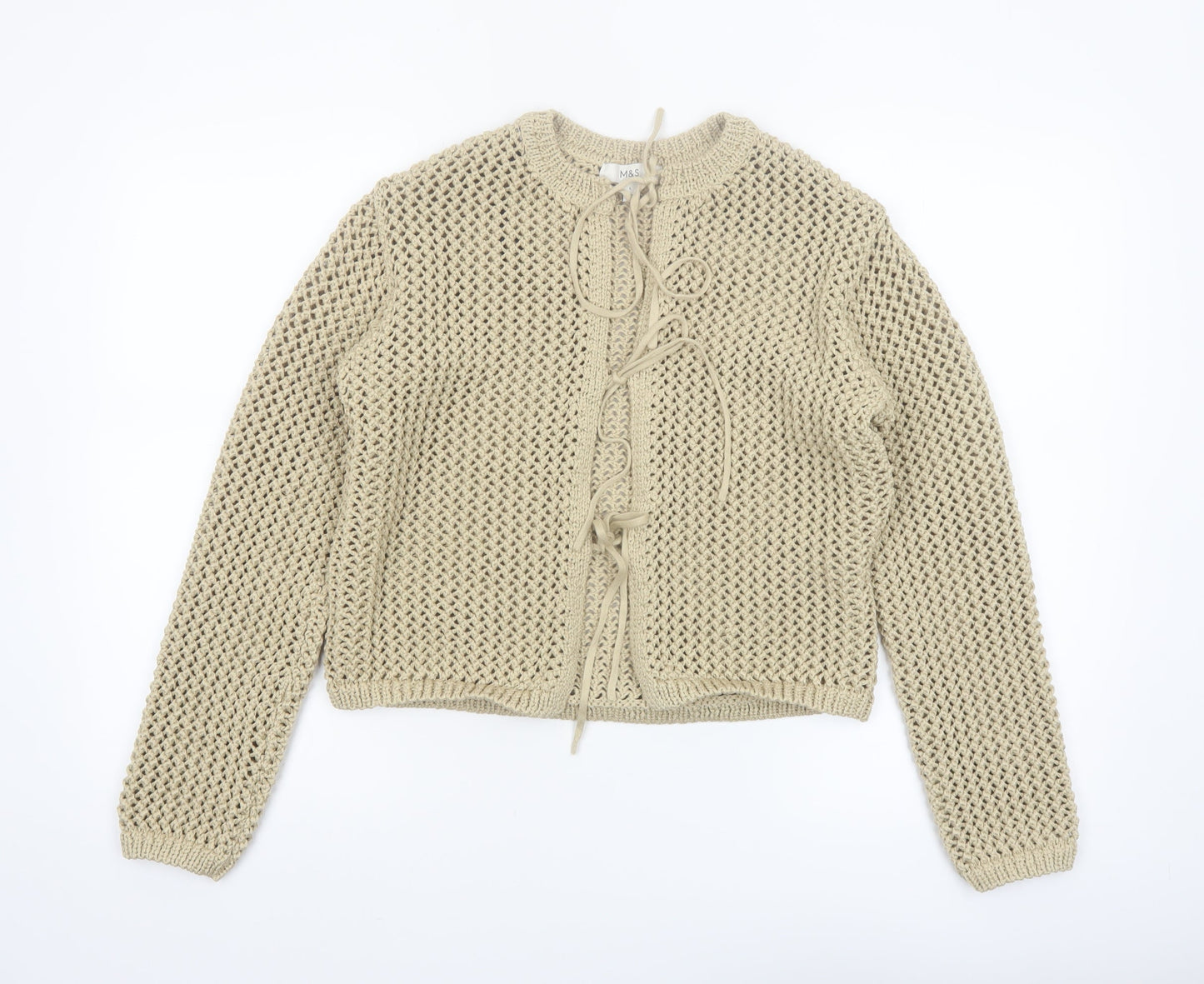 Marks and Spencer Women's Beige Open-Knit Cardigan Size L