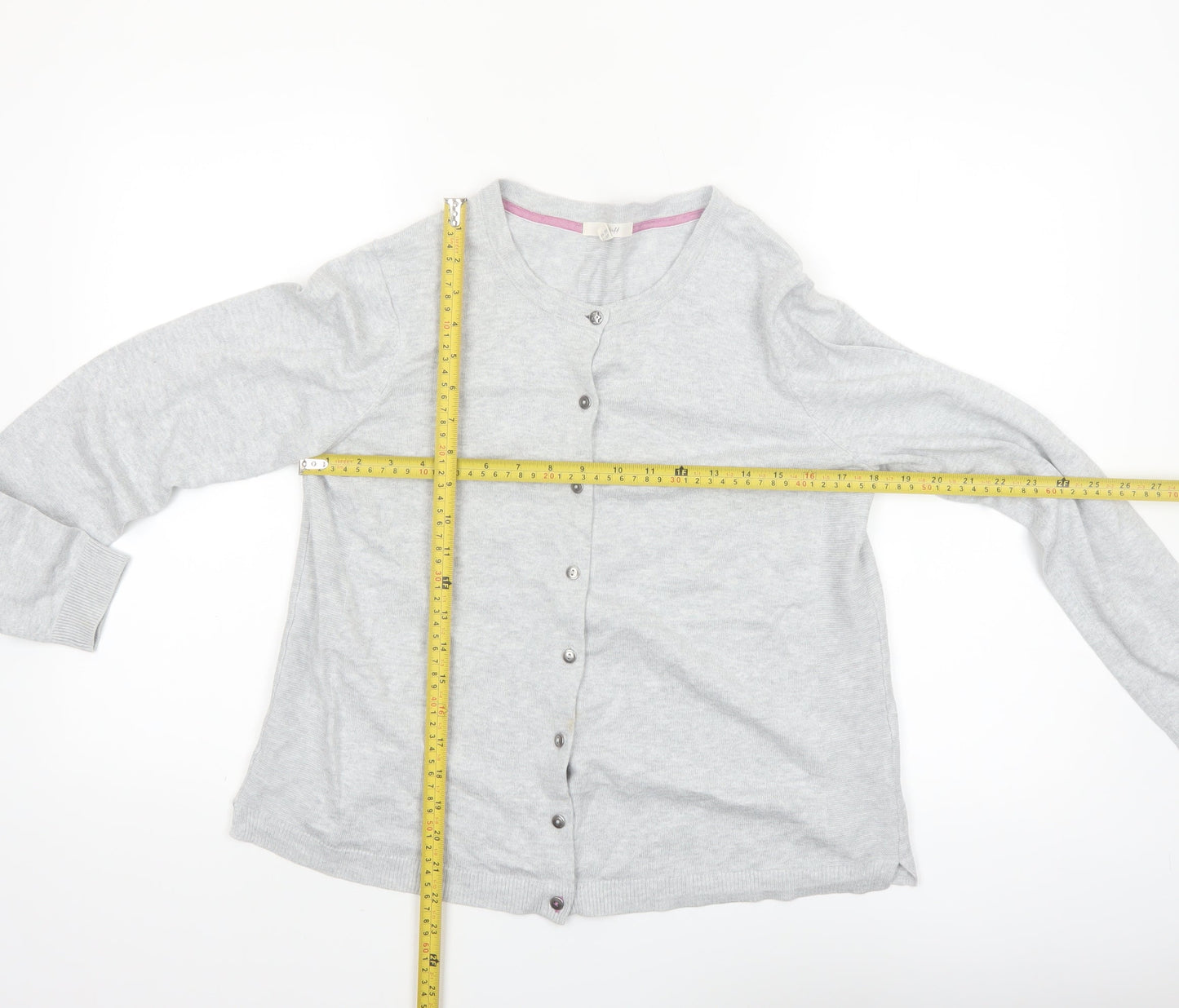 White Stuff Women's Grey Cotton Blend Crew Neck Cardigan Size 12
