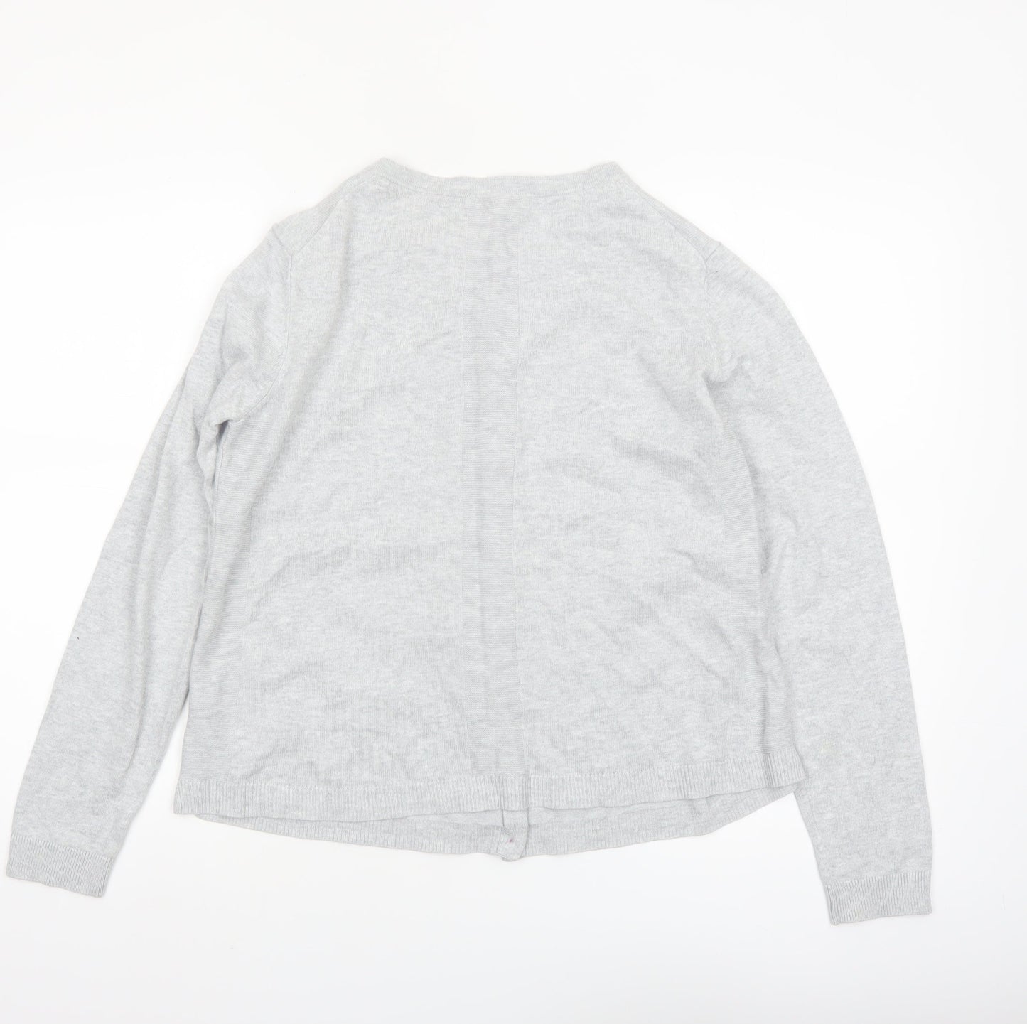White Stuff Women's Grey Cotton Blend Crew Neck Cardigan Size 12
