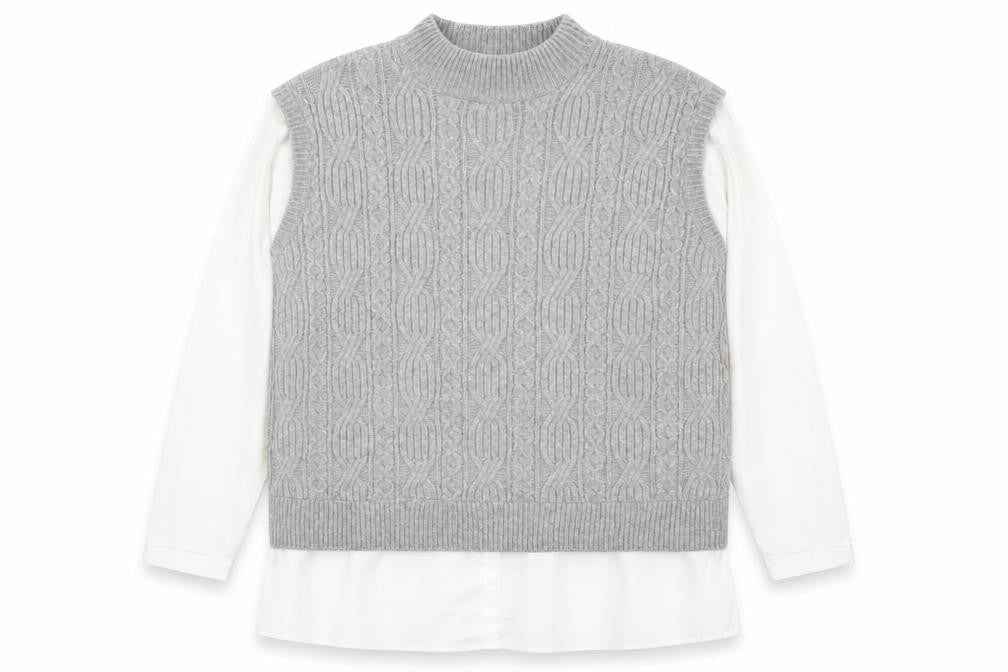 Papaya Women’s Grey Cable-Knit Sleeveless Mock Neck Jumper Vest Size 18