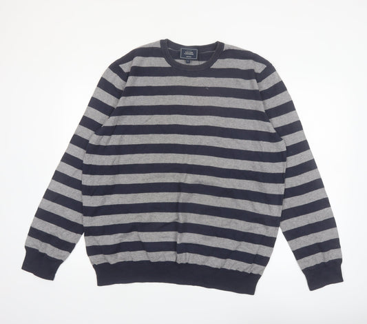 John Lewis Men's Grey Striped Cotton Cashmere Pullover Jumper L