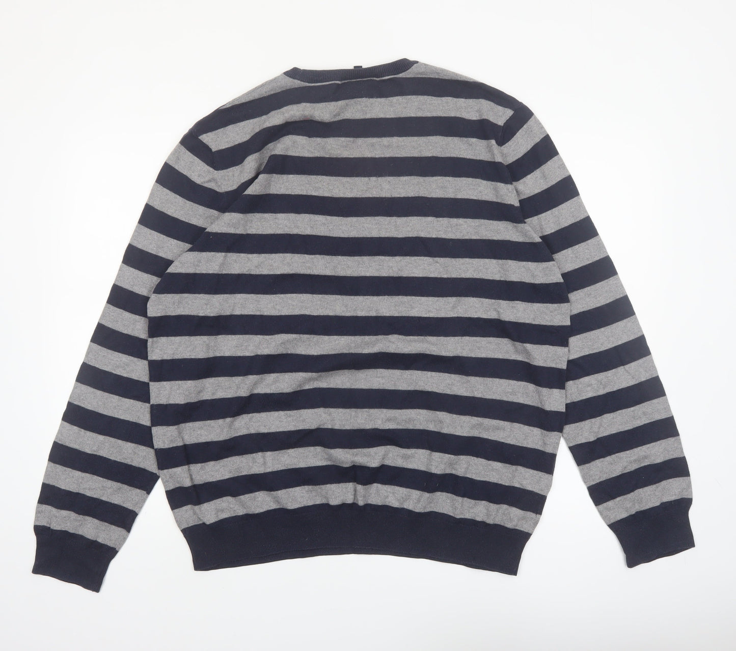 John Lewis Men's Grey Striped Cotton Cashmere Pullover Jumper L