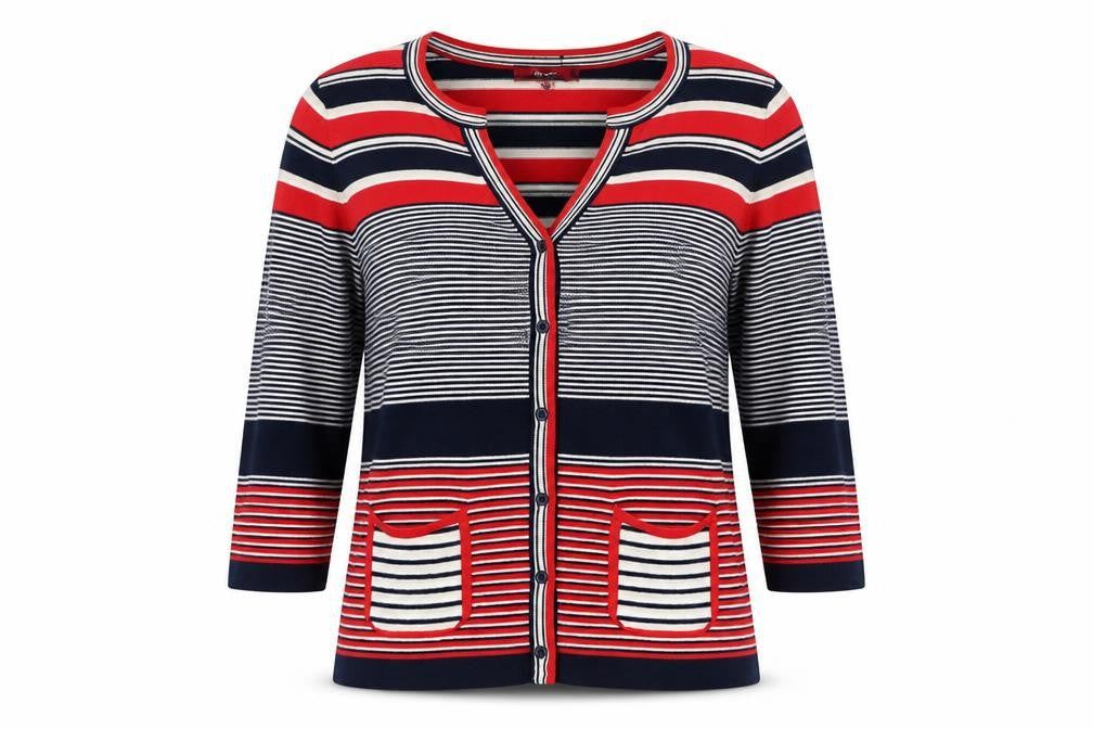 Monsoon Women's Multicoloured Striped Cotton V-Neck Cardigan Size 10