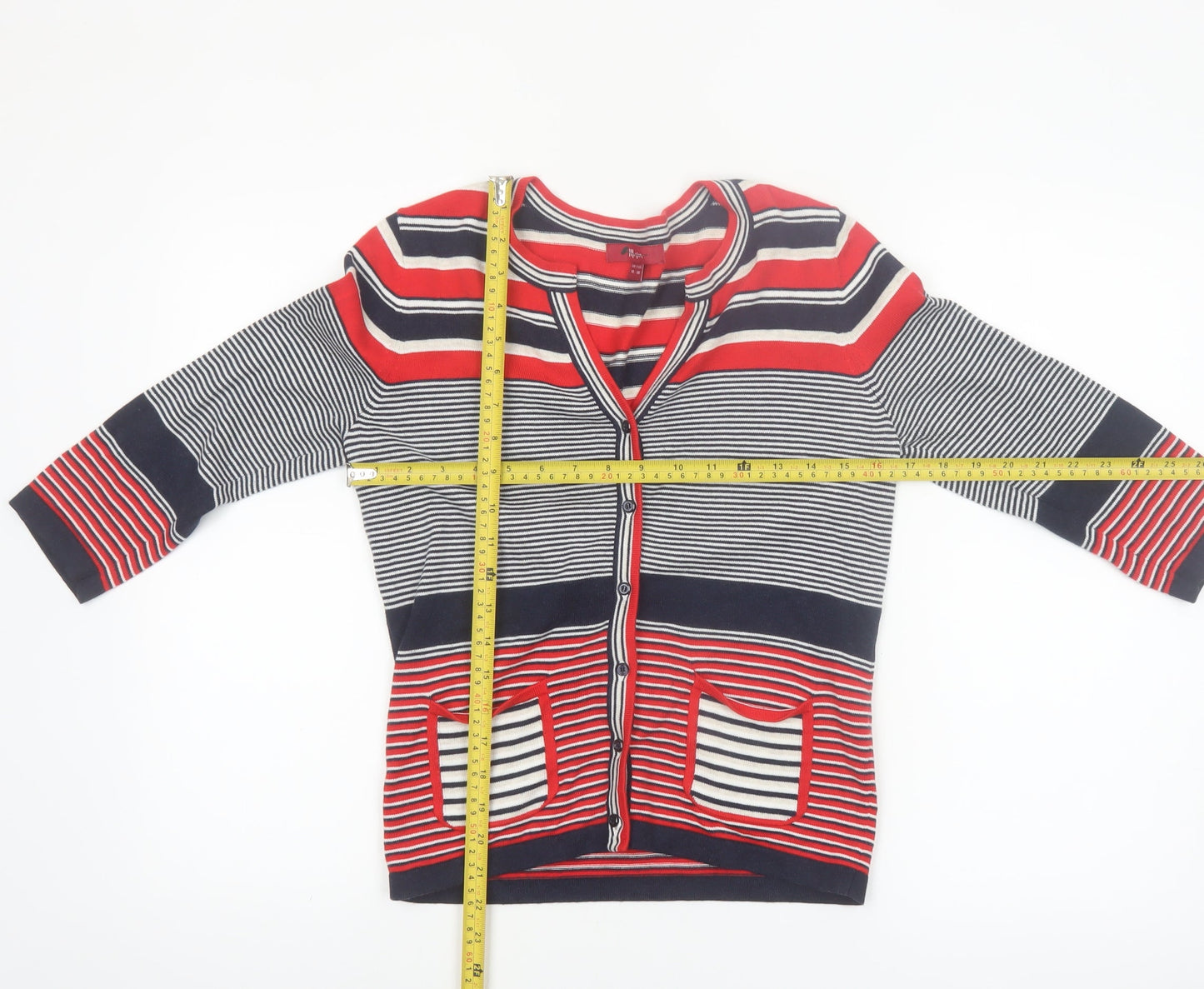 Monsoon Women's Multicoloured Striped Cotton V-Neck Cardigan Size 10