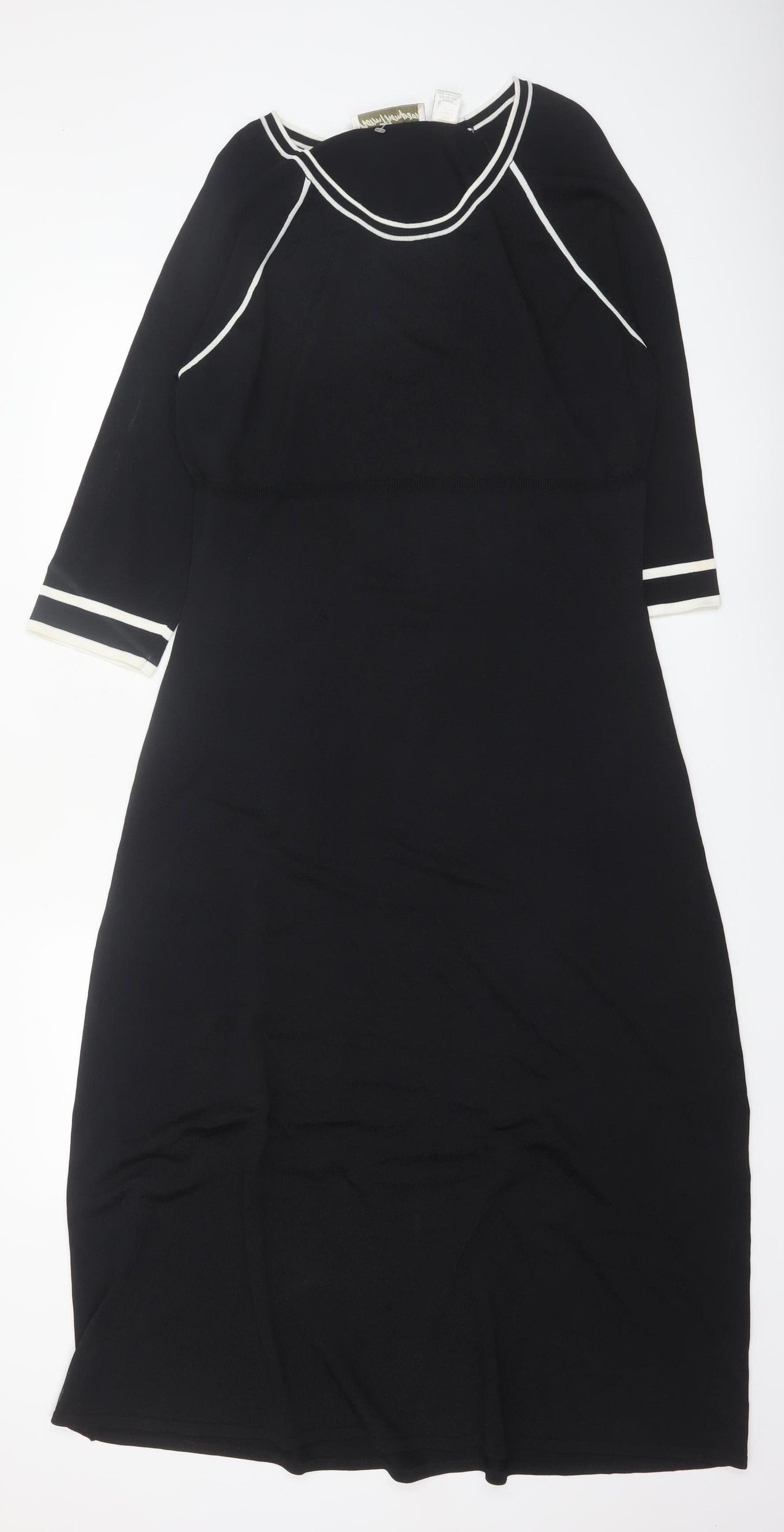 Norm Thompson Women Black M Knit Sheath Dress 3/4 Sleeve