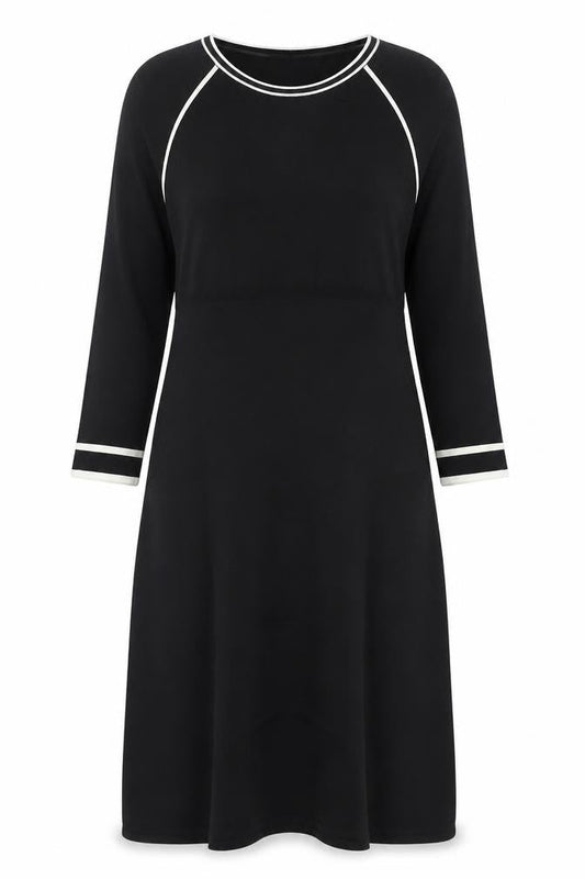 Norm Thompson Women Black M Knit Sheath Dress 3/4 Sleeve