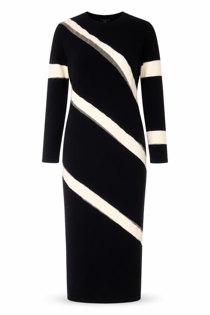 PrettyLittleThing Womens Black Midi Bodycon Dress M Colourblock Knit