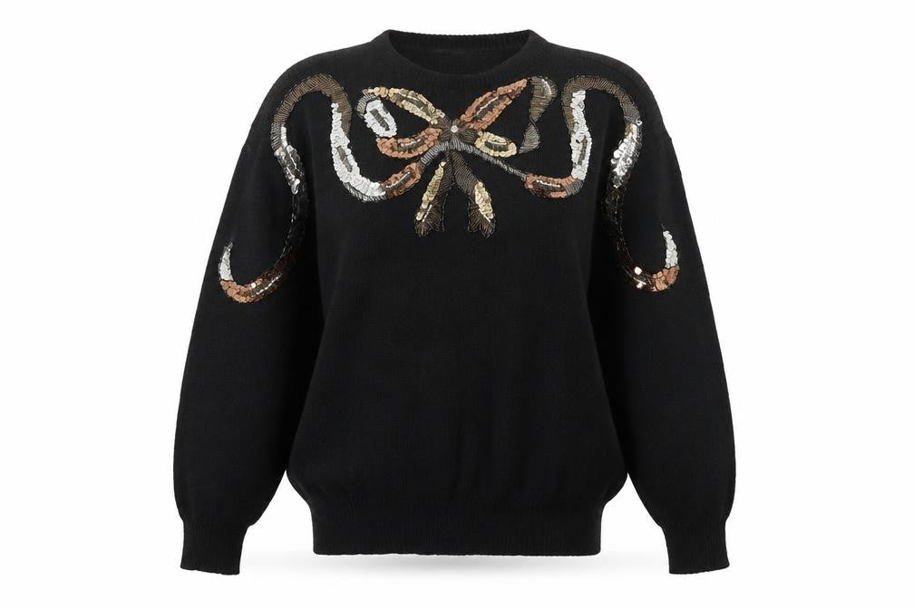 Sensations Womens Black Sequin Bow 80s Vintage Jumper M