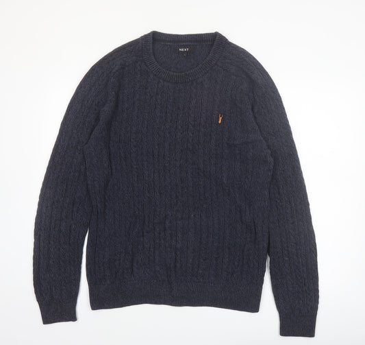 Next Men's Blue Cable Knit Cotton Jumper L Crew Neck Pullover
