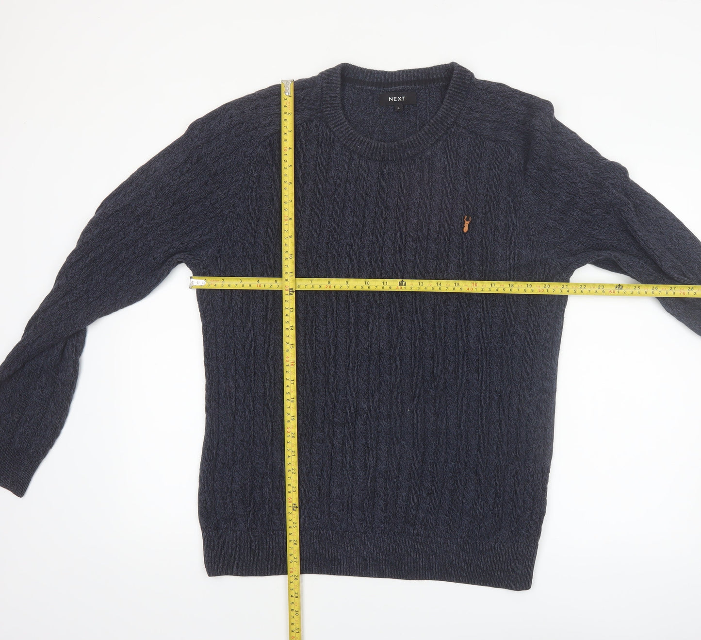 Next Men's Blue Cable Knit Cotton Jumper L Crew Neck Pullover