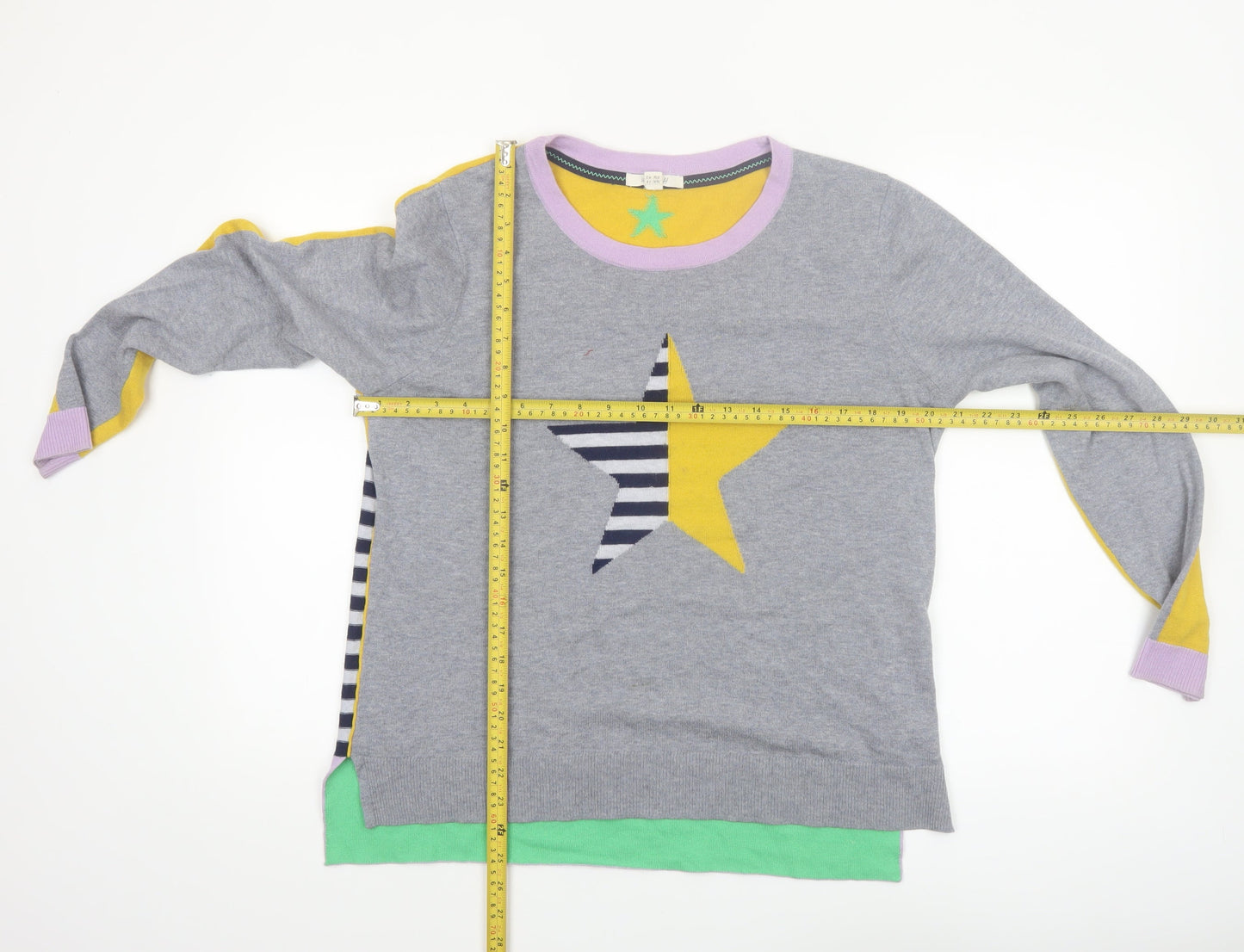 White Stuff Women’s Multicoloured Wool Cotton Star Jumper Size 14