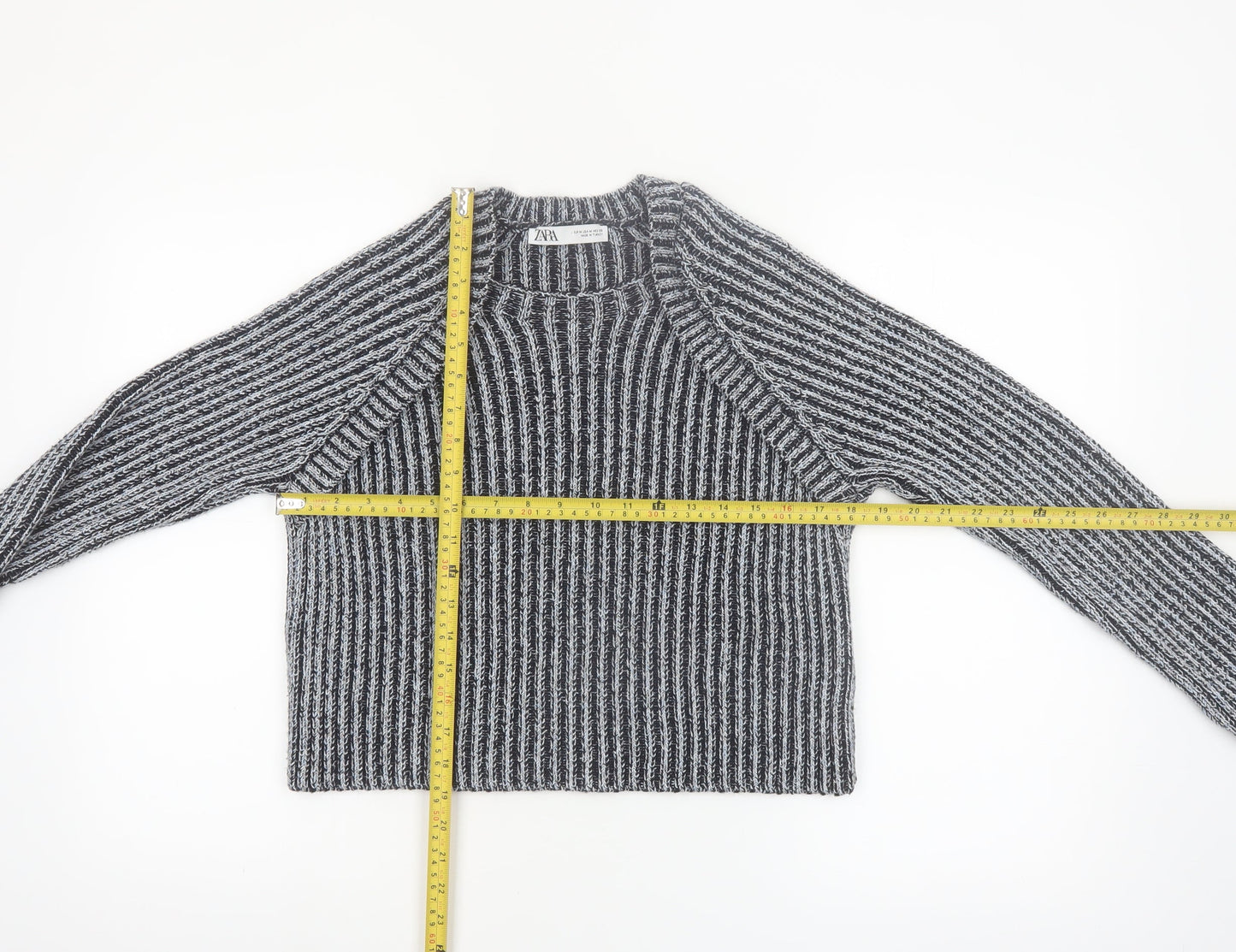 Zara Women Grey Striped Chunky-Knit Pullover Jumper Size 12